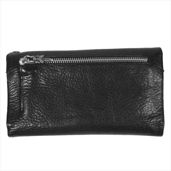 CHROME HEARTS クロムハーツ（原本有） 国内正規店原本付属 WAVE CROSS BTN クロスボタン レザー ウェーブ ウォレット 財布 ブラック系【中古】