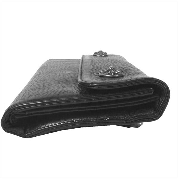 CHROME HEARTS クロムハーツ（原本有） 国内正規店原本付属 WAVE CROSS BTN クロスボタン レザー ウェーブ ウォレット 財布 ブラック系【中古】