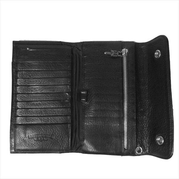 CHROME HEARTS クロムハーツ（原本有） 国内正規店原本付属 WAVE CROSS BTN クロスボタン レザー ウェーブ ウォレット 財布 ブラック系【中古】
