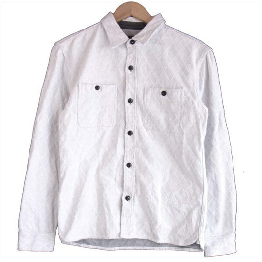 R.J.B アールジェイビー ダイヤ柄 メンズ コットン ジャガード シャツ 長袖シャツ 白系 38【中古】