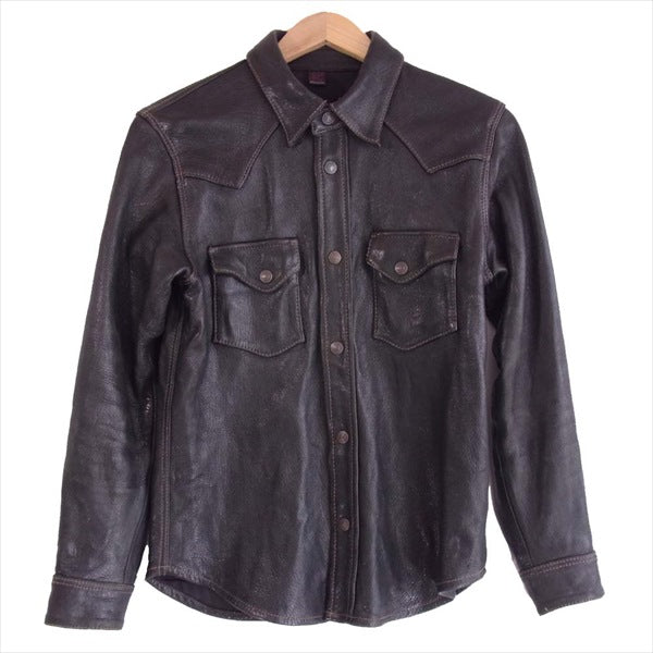 THE FLAT HEAD ザフラットヘッド FSD-300 ディアスキン 鹿革 レザー シャツ 長袖シャツ 黒系 38【中古】