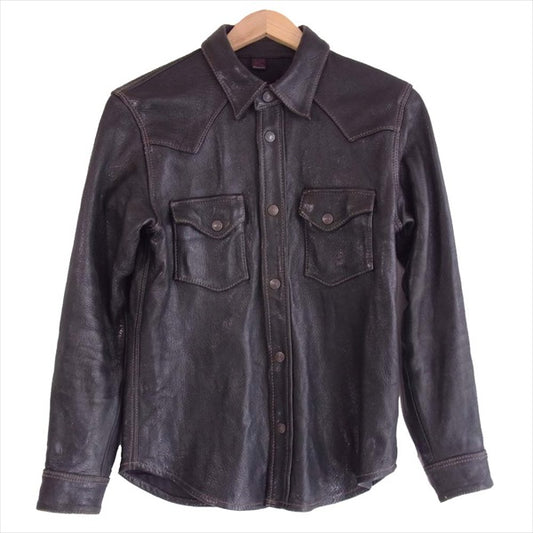 THE FLAT HEAD ザフラットヘッド FSD-300 ディアスキン 鹿革 レザー シャツ 長袖シャツ 黒系 38【中古】