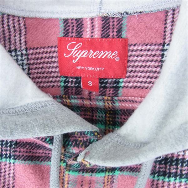 Supreme シュプリーム 18SS Hooded Plaid Flannel Shirt フランネル シャツ パーカー ピンク系 S【中古】