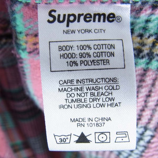 Supreme シュプリーム 18SS Hooded Plaid Flannel Shirt フランネル シャツ パーカー ピンク系 S【中古】