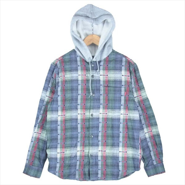 Supreme シュプリーム 18AW Hooded Jacquard Flannel Shirt フランネル シャツ パーカー グレー系 S【中古】