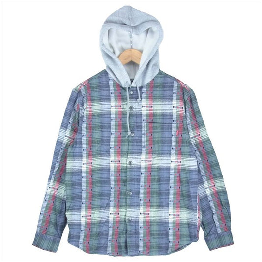 Supreme シュプリーム 18AW Hooded Jacquard Flannel Shirt フランネル シャツ パーカー グレー系 S【中古】