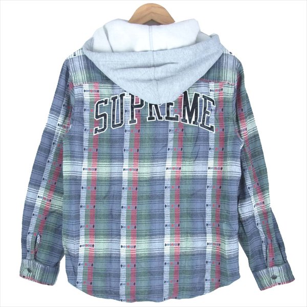 Supreme シュプリーム 18AW Hooded Jacquard Flannel Shirt フランネル シャツ パーカー グレー系 S【中古】