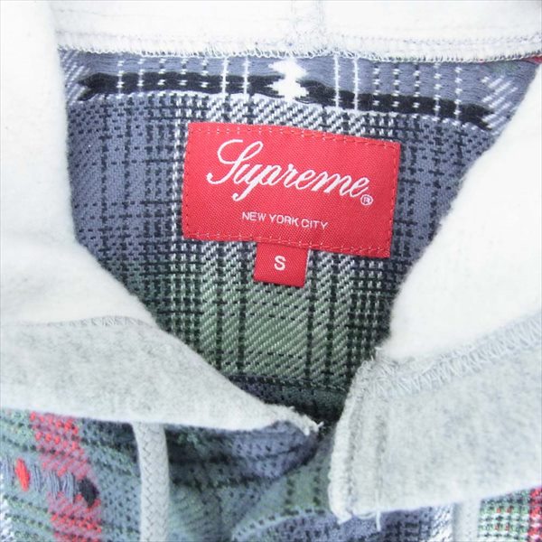Supreme シュプリーム 18AW Hooded Jacquard Flannel Shirt フランネル シャツ パーカー グレー系 S【中古】