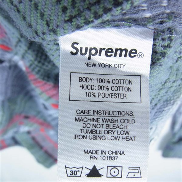Supreme シュプリーム 18AW Hooded Jacquard Flannel Shirt フランネル シャツ パーカー グレー系 S【中古】