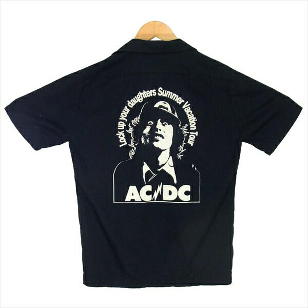 HYSTERIC GLAMOUR ヒステリックグラマー AC/DC プリント ワッペン ワークシャツ 半袖シャツ 黒系 サイズ表記無【中古】