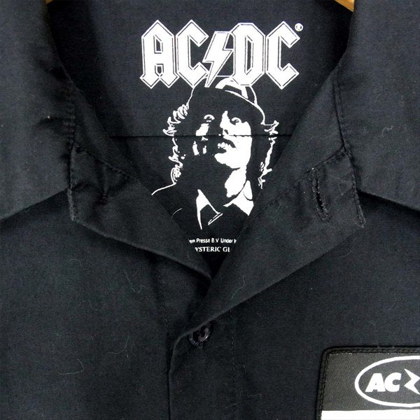 HYSTERIC GLAMOUR ヒステリックグラマー AC/DC プリント ワッペン ワークシャツ 半袖シャツ 黒系 サイズ表記無【中古】