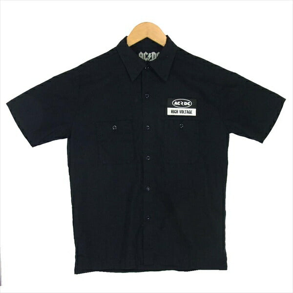 HYSTERIC GLAMOUR ヒステリックグラマー AC/DC プリント ワッペン ワークシャツ 半袖シャツ 黒系 サイズ表記無【中古】