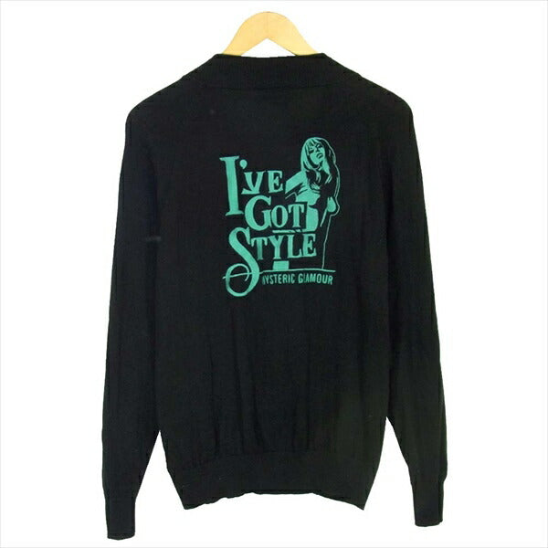HYSTERIC GLAMOUR ヒステリックグラマー 02182ND03 刺繍 コットン リネン プリント カーディガン 黒系 M【中古】