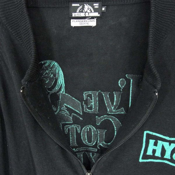 HYSTERIC GLAMOUR ヒステリックグラマー 02182ND03 刺繍 コットン リネン プリント カーディガン 黒系 M【中古】