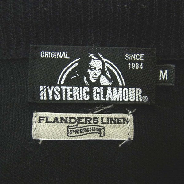 HYSTERIC GLAMOUR ヒステリックグラマー 02182ND03 刺繍 コットン リネン プリント カーディガン 黒系 M【中古】