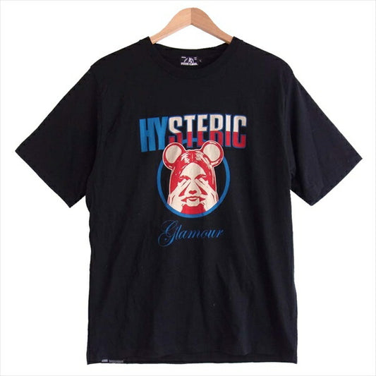 HYSTERIC GLAMOUR ヒステリックグラマー ベアブリック BE@RBRICK 02202CT21  GIRLS FACE ガールズフェイス プリント Tシャツ 黒系 L【中古】