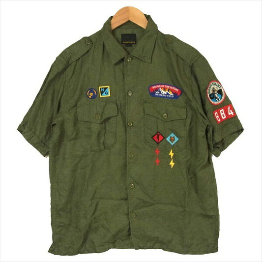 HYSTERIC GLAMOUR ヒステリックグラマー 02202AH05 FIELD フィールド アップリケ 半袖 サファリ シャツ カーキ(オリーブグリーン)系 M【中古】