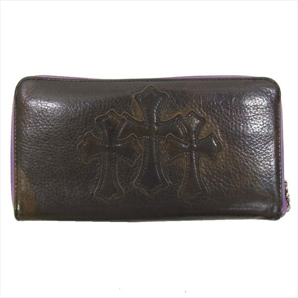CHROME HEARTS クロムハーツ（原本無） REC F ZIP カモ柄 セメタリークロス レザー ラウンドジップ ウォレット 財布 ダークブラウン系【中古】