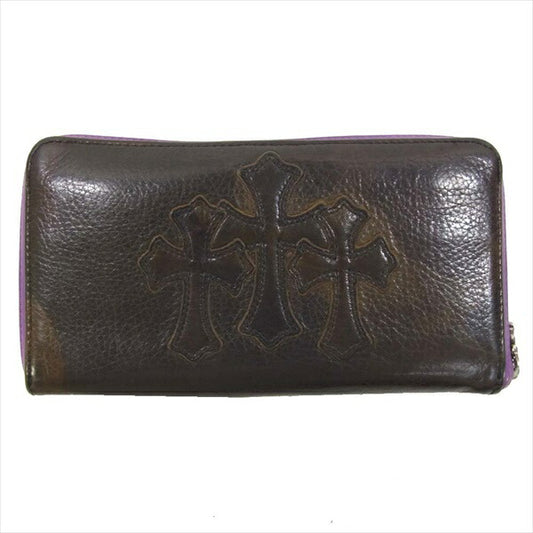 CHROME HEARTS クロムハーツ（原本無） REC F ZIP カモ柄 セメタリークロス レザー ラウンドジップ ウォレット 財布 ダークブラウン系【中古】