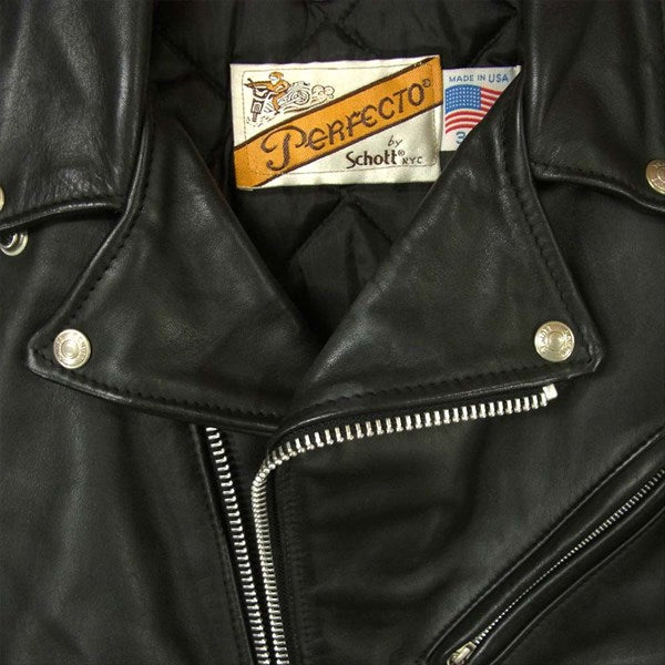 schott ショット 618 裏地キルティング レザー ダブル ライダース ジャケット ブラック系 34【中古】