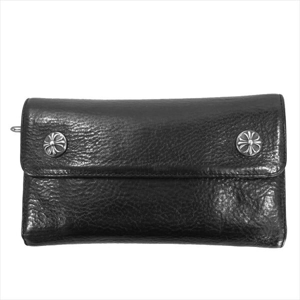 CHROME HEARTS クロムハーツ（原本有） 国内正規店原本付属 WAVE ウェーブ クロスボール ボタン ウォレット 長財布 財布 ブラック系【中古】