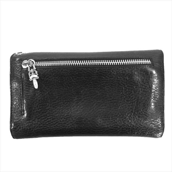 CHROME HEARTS クロムハーツ（原本有） 国内正規店原本付属 WAVE ウェーブ クロスボール ボタン ウォレット 長財布 財布 ブラック系【中古】