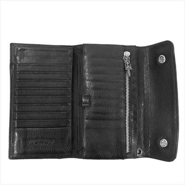 CHROME HEARTS クロムハーツ（原本有） 国内正規店原本付属 WAVE ウェーブ クロスボール ボタン ウォレット 長財布 財布 ブラック系【中古】
