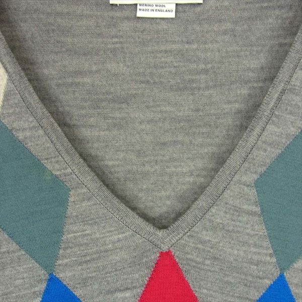 JOHN SMEDLEY ジョンスメドレー CA09735 Vネック アーガイル 薄手 イギリス製 セーター ニット グレー系 S【中古】