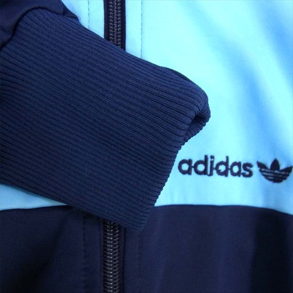 adidas アディダス 53177 ドイツ製 胸ロゴ刺繍 ライン ジャケット ブルゾン ジャージ ネイビー系 38【中古】