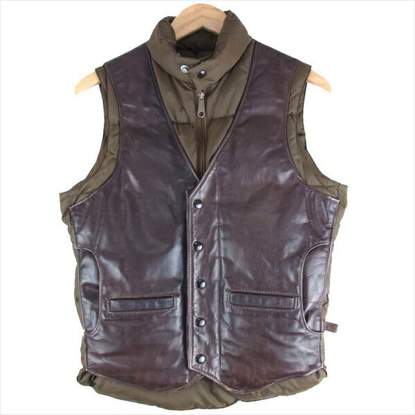 schott ショット レザー切替 ナイロン ダウン ベスト ジレ ブラウン系 34【中古】