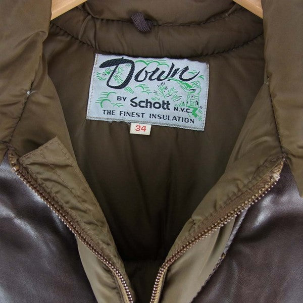 schott ショット レザー切替 ナイロン ダウン ベスト ジレ ブラウン系 34【中古】