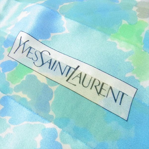 YVES SAINT LAURENT イヴサンローラン シルク ストール スカーフ ロゴ 薄手 ブルー系【中古】