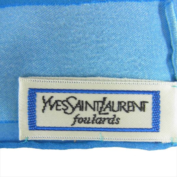 YVES SAINT LAURENT イヴサンローラン シルク ストール スカーフ ロゴ 薄手 ブルー系【中古】