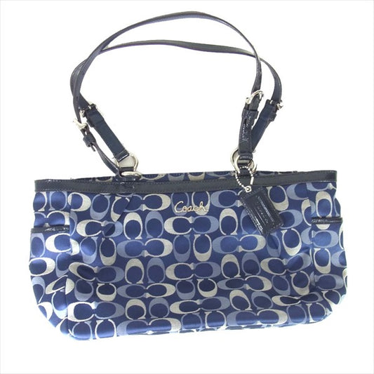 COACH コーチ G1175-F17676 シグネチャー 総柄 ロゴ タグ ハンド レディース バッグ ネイビー系【中古】