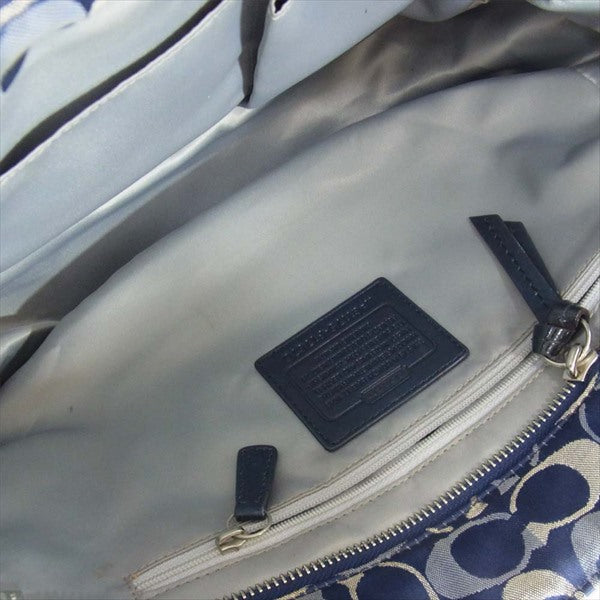 COACH コーチ G1175-F17676 シグネチャー 総柄 ロゴ タグ ハンド レディース バッグ ネイビー系【中古】
