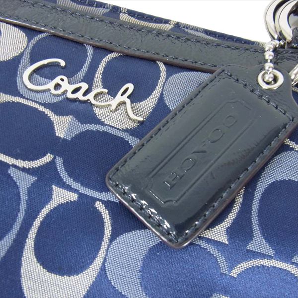 COACH コーチ G1175-F17676 シグネチャー 総柄 ロゴ タグ ハンド レディース バッグ ネイビー系【中古】