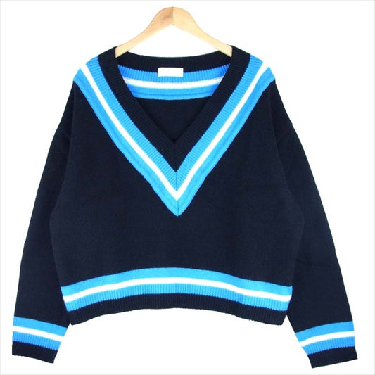 NEON SIGN ネオンサイン 0711 17SS COLLEGE SWEATER Vネック カレッジ セーター ニット 黒系 46【中古】