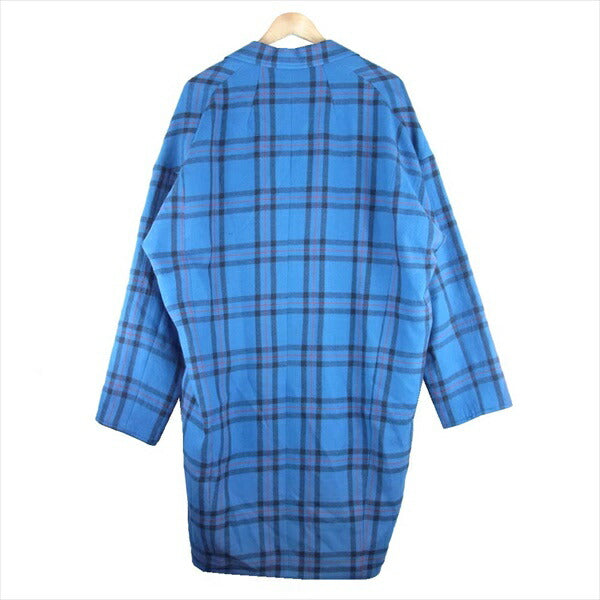 NEON SIGN ネオンサイン 15AW Elliot Maxi Coat 358 メルトン エリオット タータン チェック ワイド チェスター コート 青系 1【美品】【中古】