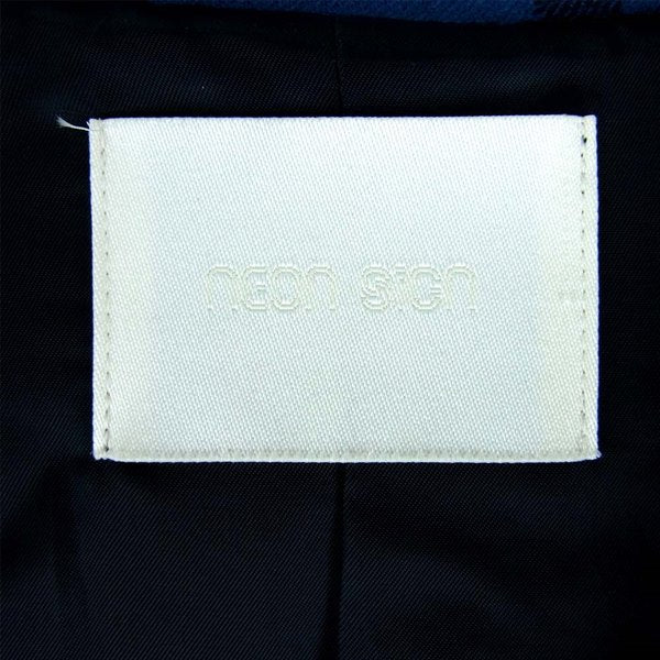 NEON SIGN ネオンサイン 15AW Elliot Maxi Coat 358 メルトン エリオット タータン チェック ワイド チェスター コート 青系 1【美品】【中古】
