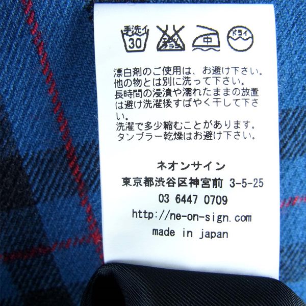 NEON SIGN ネオンサイン 15AW Elliot Maxi Coat 358 メルトン エリオット タータン チェック ワイド チェスター コート 青系 1【美品】【中古】