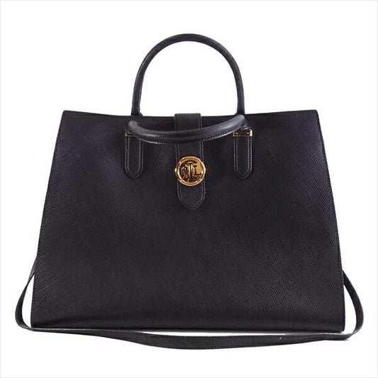 RALPH LAUREN ラルフローレン RLL 型押し 2WAY ショルダー ハンド バッグ 黒系【中古】