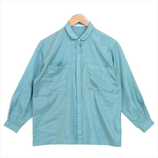 サテンシャツ 胸ポケット レディース 長袖シャツ ブルーグリーン系 9【中古】