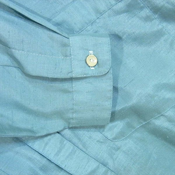 サテンシャツ 胸ポケット レディース 長袖シャツ ブルーグリーン系 9【中古】
