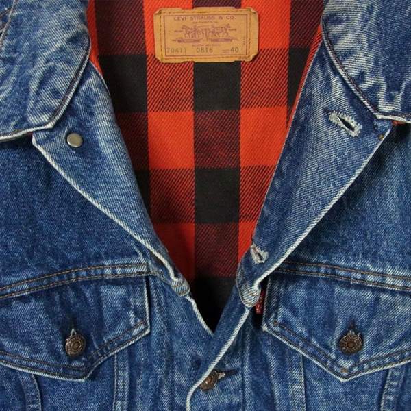 Levi's リーバイス 90s 70411 3rd USA製 チェック ネルライナー デニム ジャケット インディゴブルー系 40【中古】