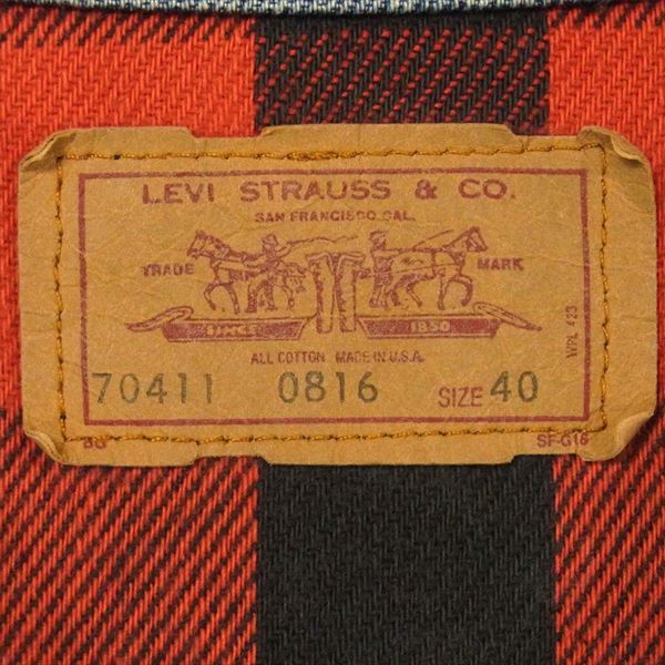 Levi's リーバイス 90s 70411 3rd USA製 チェック ネルライナー デニム ジャケット インディゴブルー系 40【中古】