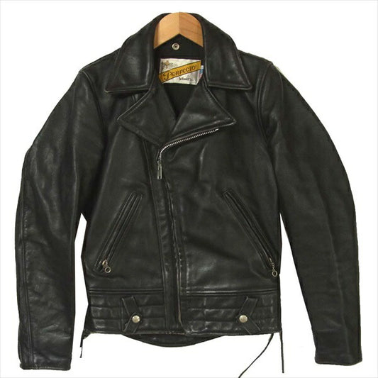 schott ショット 621 編み上げ アメリカ製 ダブル ライダース ジャケット ブラック系 34【中古】