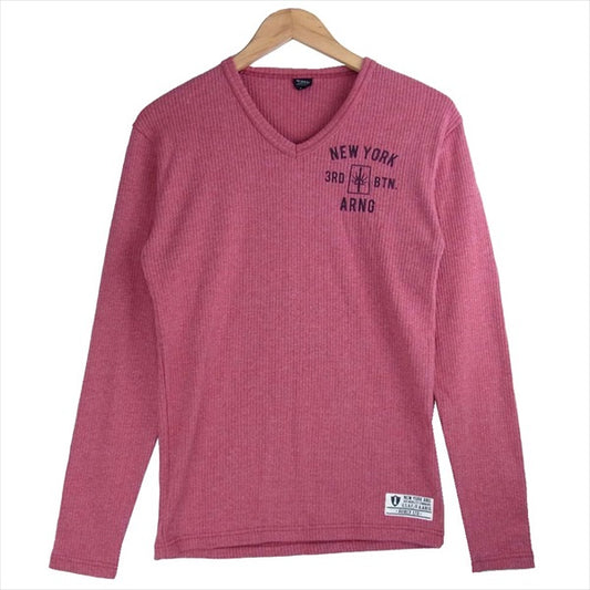 AVIREX アヴィレックス 6143542 L/S PRINT V NECK TEE Vネック ロングスリーブ Tシャツ ピンク系 L【中古】