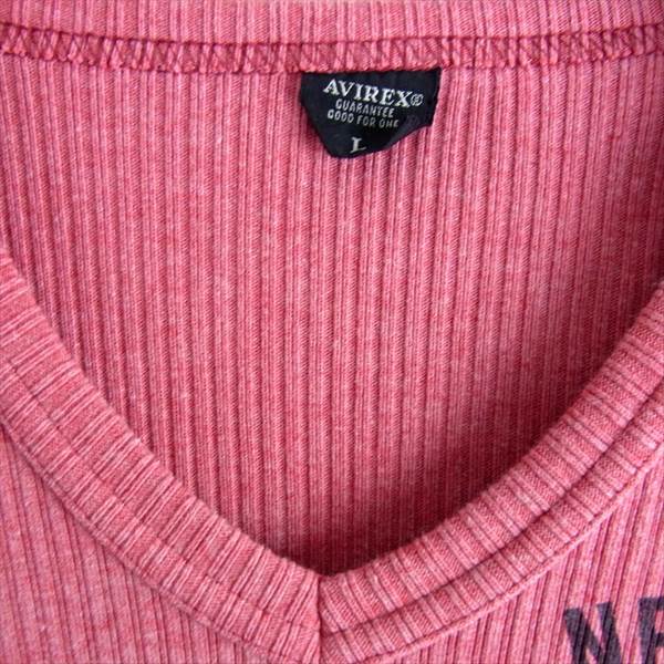 AVIREX アヴィレックス 6143542 L/S PRINT V NECK TEE Vネック ロングスリーブ Tシャツ ピンク系 L【中古】