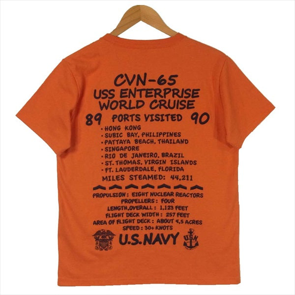 AVIREX アヴィレックス 6183372 EMBROIDERED T-SHIRT USS ENTERPRISE エンタープライズ 刺繍 Tシャツ オレンジ系 M【新古品】【未使用】【中古】