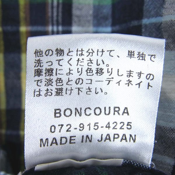 BONCOURA ボンクラ チェック BD ボタンダウン 長袖 コットン リネン 長袖シャツ ネイビー系 40【極上美品】【中古】